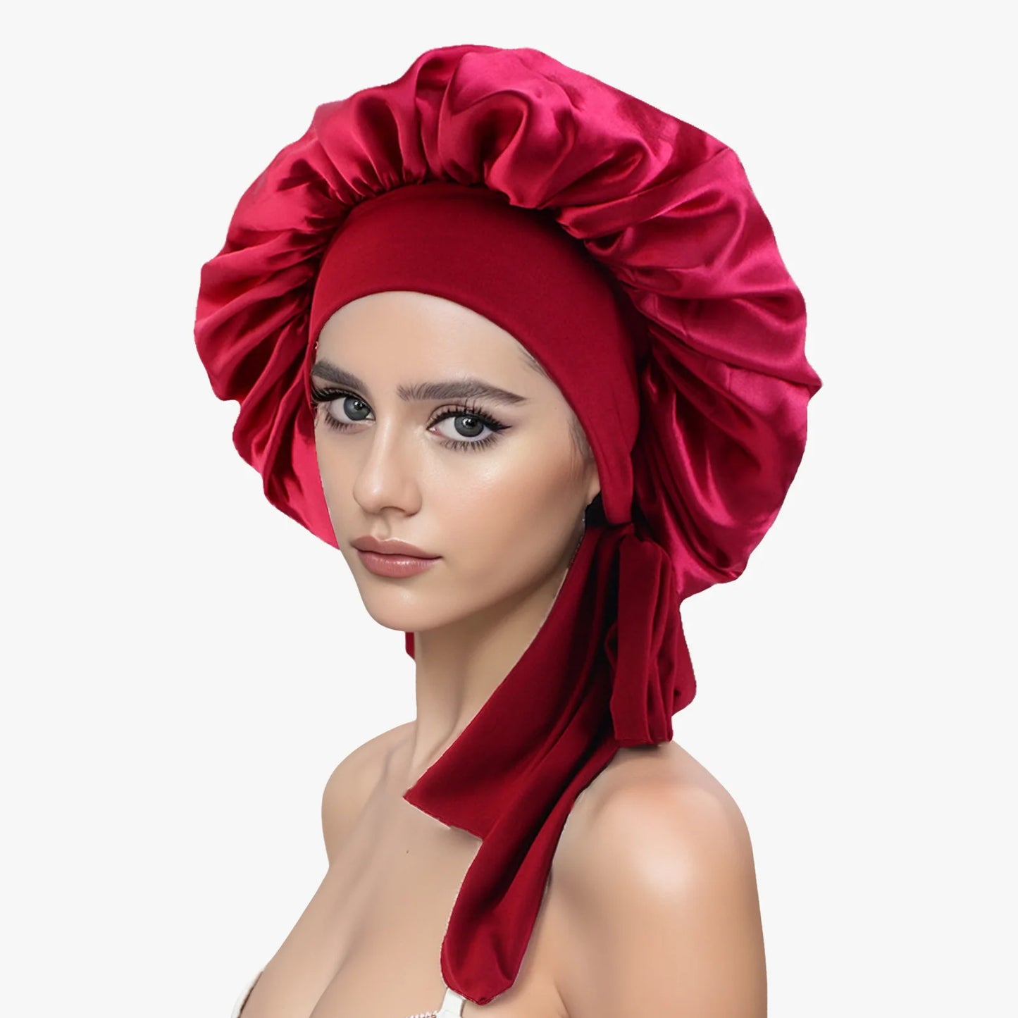Large Silk Bonnet, Satin Bonnets for Women, Silky Sleep Cap with Tie Band, Braid Bonnet for Sleeping Curly Hair, Silk Hair Wrap,