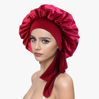 Large Silk Bonnet, Satin Bonnets for Women, Silky Sleep Cap with Tie Band, Braid Bonnet for Sleeping Curly Hair, Silk Hair Wrap,