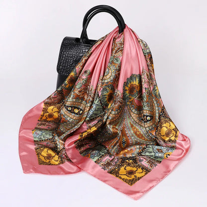 Head Scarf Women Luxury Brand Square Silk Foulard Satin Bandana Summer Soft Neckerchief Hijab Hair Scarves For Ladies