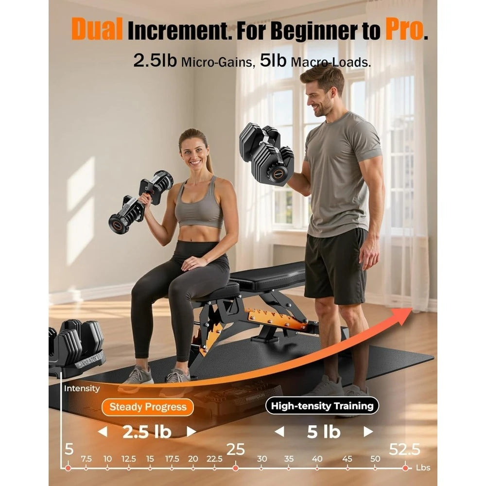 DB1 Quick Adjustable Dumbbell Set, 15-in-1 Weight Set Dumbbells 105lb/52.5lb with Storage Box, Quick Adjust Free, Customized