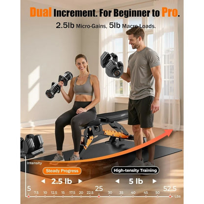 DB1 Quick Adjustable Dumbbell Set, 15-in-1 Weight Set Dumbbells 105lb/52.5lb with Storage Box, Quick Adjust Free, Customized