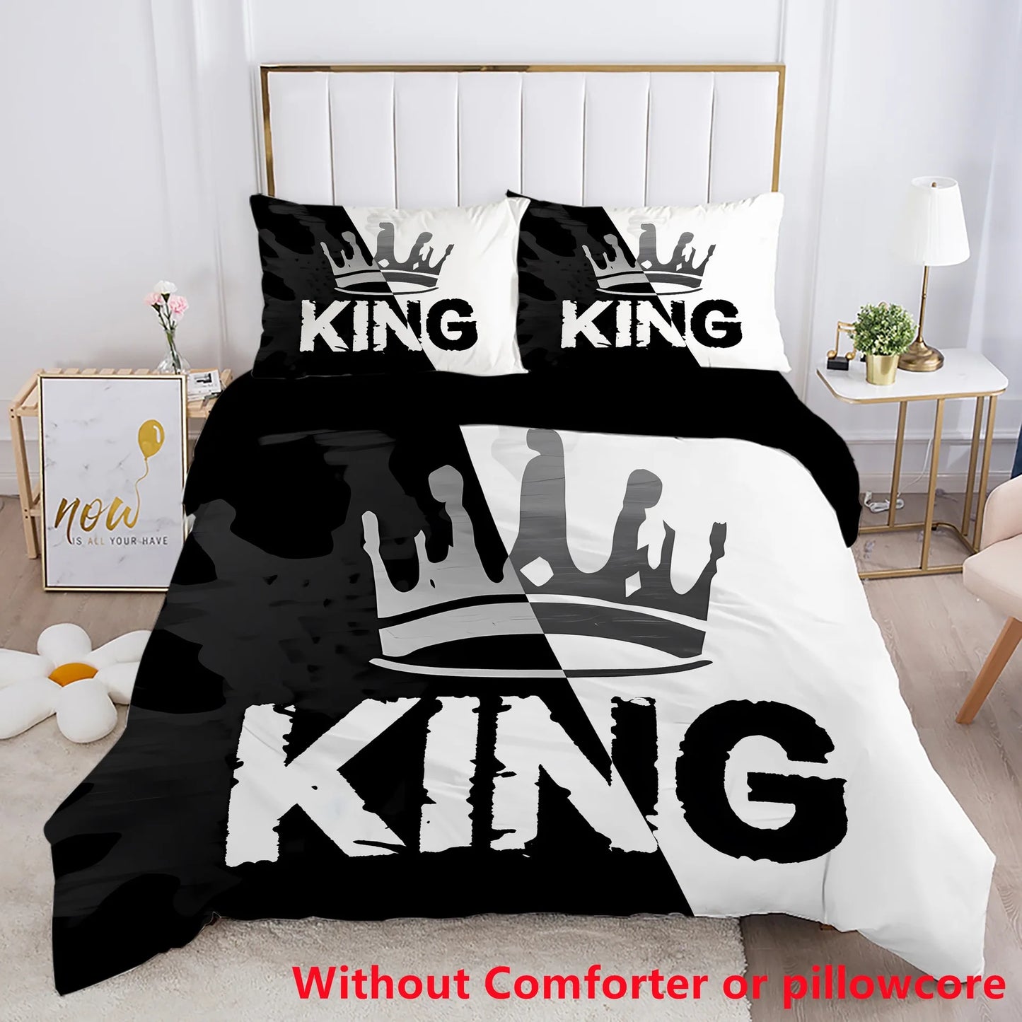 Duvet Cover Set Soft And Comfortable  Gray And Black King Pattern Bedding Set For Bedroom Guest Room And Dorm Decoration