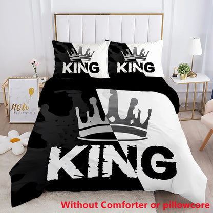 Duvet Cover Set Soft And Comfortable  Gray And Black King Pattern Bedding Set For Bedroom Guest Room And Dorm Decoration