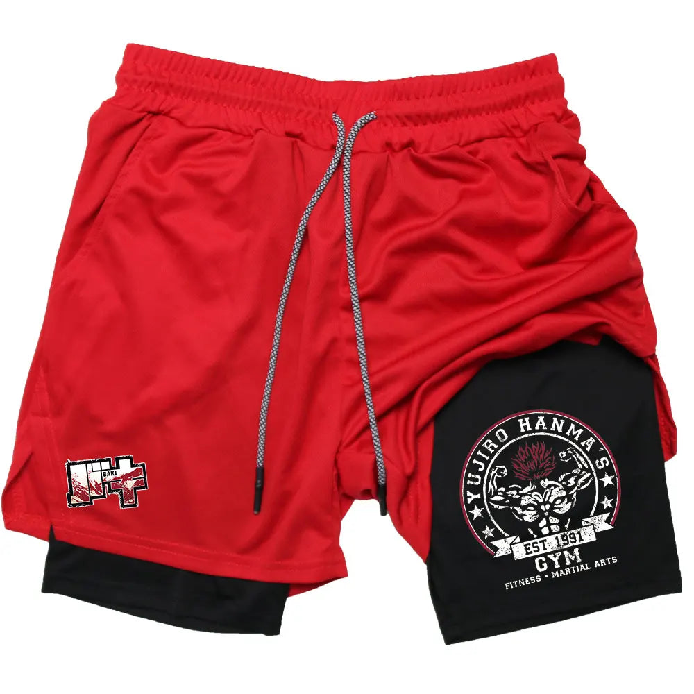 Anime Baki 2-in-1 Gym Performance Short Mens Athletic Compression Shorts Quick Dry Stretch Workout Fitness Running Sportwear