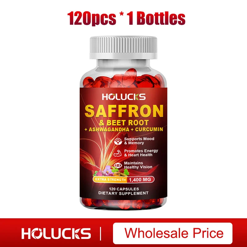 HOLUCKS Natural Saffron Supplement, Boost Energy, Immune, Improve Mood & Focus, Support Eye & Heart Health, for Women Men