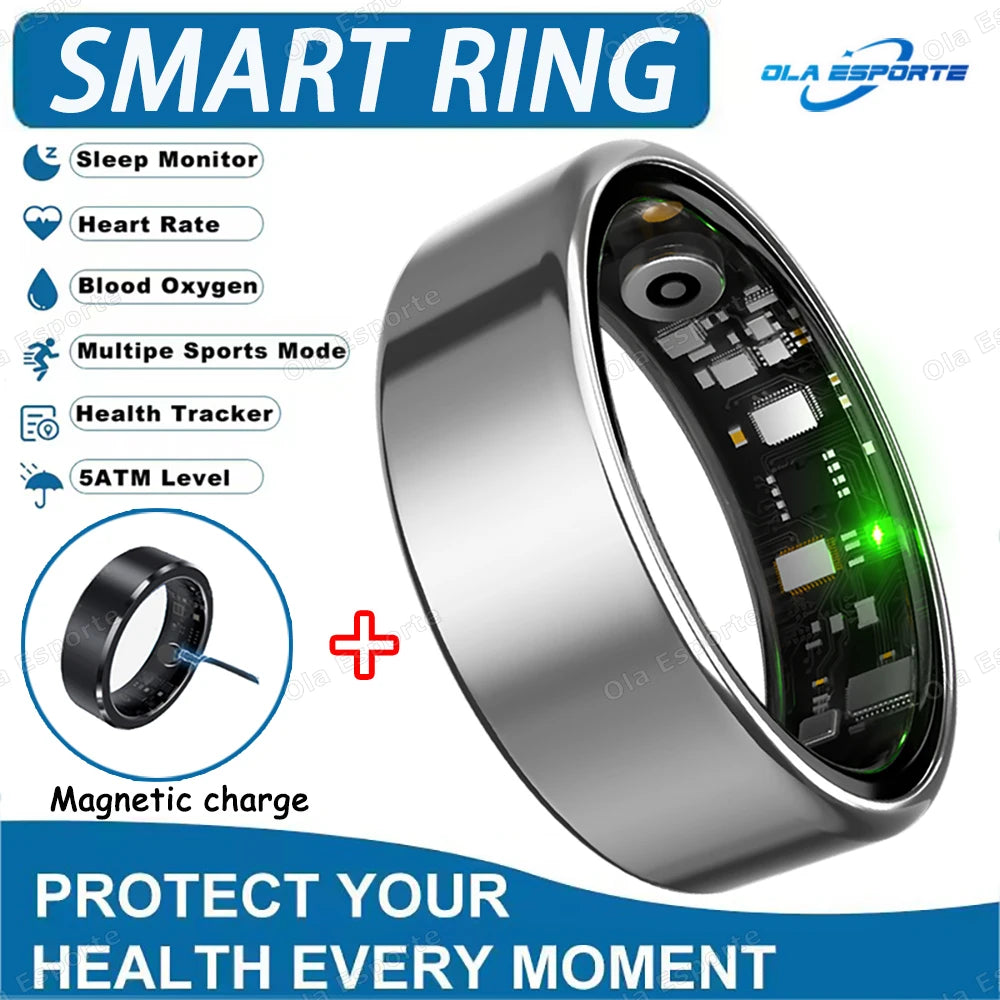 New R09 Smart Ring Men Women with Charging Case,Heart Rate Blood Oxygen,Skin Temperature Monitor,5ATM Waterproof For Android IOS