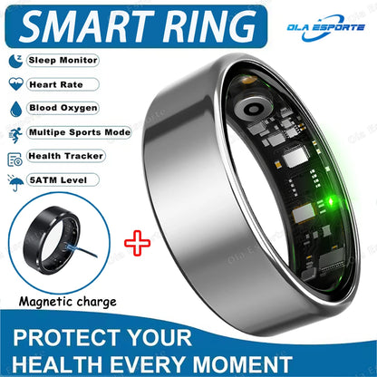 New R09 Smart Ring Men Women with Charging Case,Heart Rate Blood Oxygen,Skin Temperature Monitor,5ATM Waterproof For Android IOS