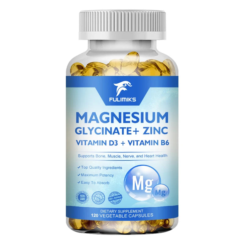 Magnesium Glycinate + Zinc Supplement Capsules, High Absorption, Support Sleep Health, Bone Joint, Brain, Strengthen Immune