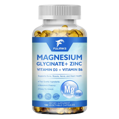 Magnesium Glycinate + Zinc Supplement Capsules, High Absorption, Support Sleep Health, Bone Joint, Brain, Strengthen Immune