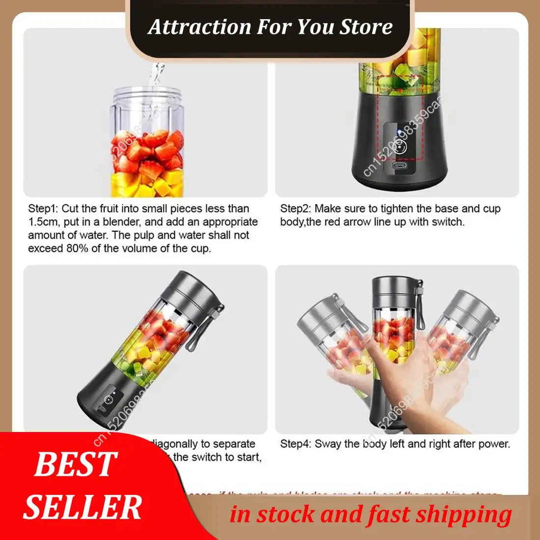 Hot Selling Portable Blender,Smoothie Blender,Mini Blender For Shakes And Smoothies,USB Rechargeable Home Travel Fruit Juicer Cu