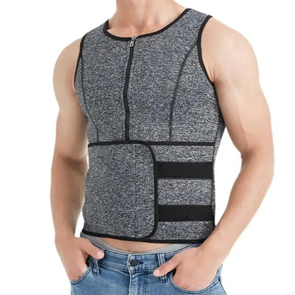 Men Sauna Sweat Zippered Vest for Weight Loss Adjustable Waist Trainer Corset Waist Trainer Body Shapewear Slimming Vest