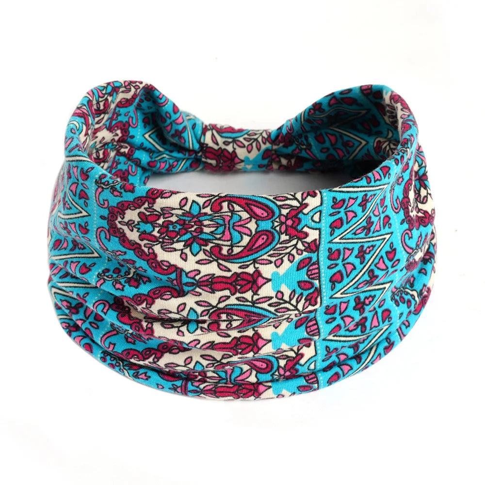 Boho Headbands Wide Knot Hair Scarf Floral Print Hairband Stretch Turban Headwrap Cotton Head Band Fashion Accessories for Women