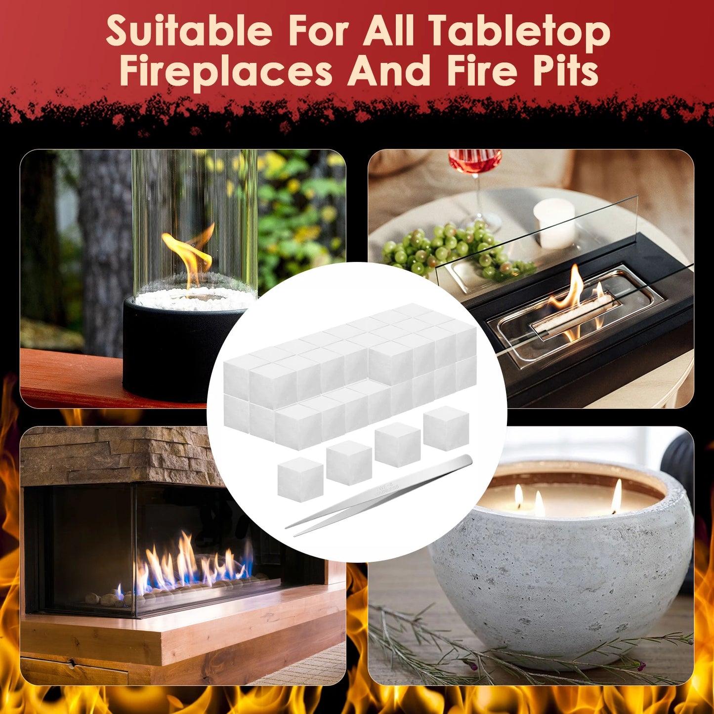 48Pcs Tabletop Fire Pit Temperature Resistant Ceramic Wool Wick Ceramic Wool Wick Sponge Extend Burning Time Table Top Firepit