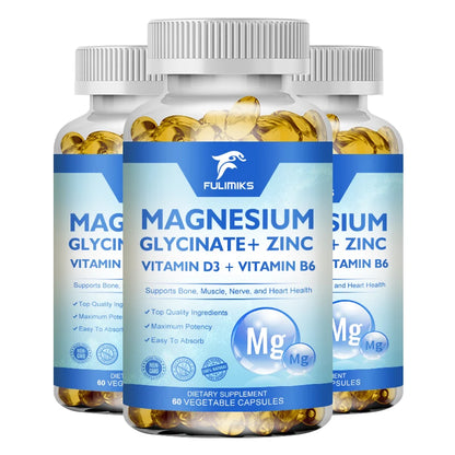 Magnesium Glycinate + Zinc Supplement Capsules, High Absorption, Support Sleep Health, Bone Joint, Brain, Strengthen Immune