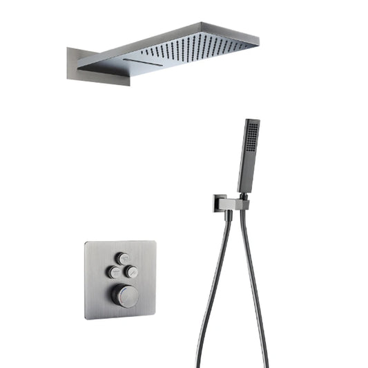 Gray Hidden Shower System Bathroom Full Copper Shower Faucet Set Waterfall Embedded Shower Tap Rainfall Concealed Mixer Crane