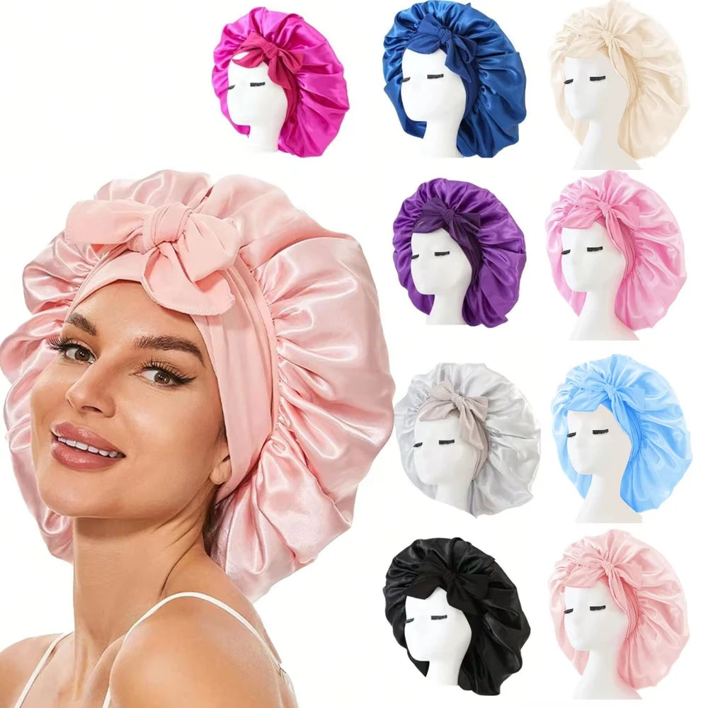 Silk Bonnet for Sleeping Women Satin Night Sleep Cap with Tie Band Scarf Wrap Hair Bonnet for Curly Hair Shower Caps  for Bath