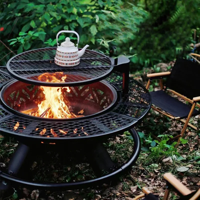 Barbecue TableMultifunction Outdoor Wood-Burning Fire Pit With Removable Cooking Grill For Courtyard Barbecues And Firewood-Burn