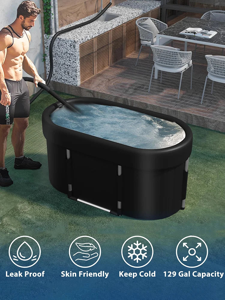 Outdoor cold water bathtub,129 Gallos Portable Inflatable Ice Bathtub Foldable Bucket Athletes Cold Water Therapy Recovery Pod