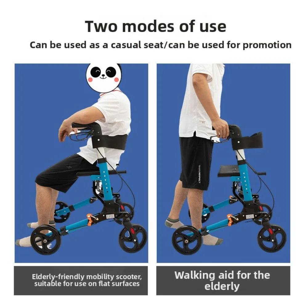 Upgraded Aluminum Portable Assistive Walking Support Rollator Foldable Walker with Seat & Adjustable Height Mobility Aid Cart