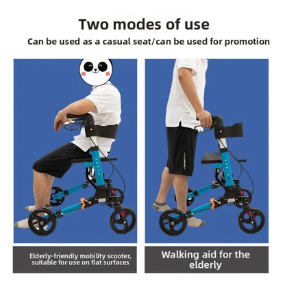 Upgraded Aluminum Portable Assistive Walking Support Rollator Foldable Walker with Seat & Adjustable Height Mobility Aid Cart