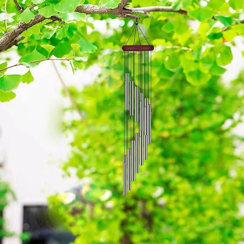 Solid Wood Wind Chimes Metal 12 Aluminum Tube Home Hanging Rotating   Wind Bells Garden, Balcony,  Craft Decoration Gift