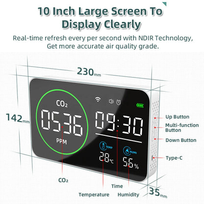 Smart WIFI 4 in 1 Air Quality Monitor Indoor IR CO2 Sensor Carbon Dioxide Detector Alarm Clock Temperature Humidity Tester