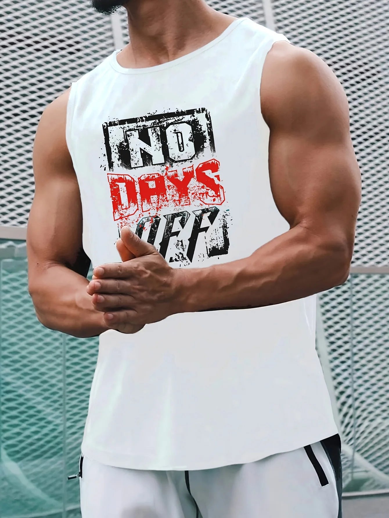 Men's 100% Pure Cotton Sleeveless "NO DAYS OFF" Letter Print - Breathable Casual Summer Top Vest  Tank Top Men
