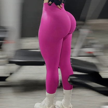 Women Solid Color Gym Leggings High Waist Scrunch Sports Fitness Leggins Outdoor Yoga Tights Butt Lifting Nylon Workout Pants