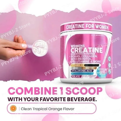Woman Creatine Powder 300g Contain Creatine Monohydrate, BCAA & Amino Acids for Daily Health, Nutrition, and Workout Support