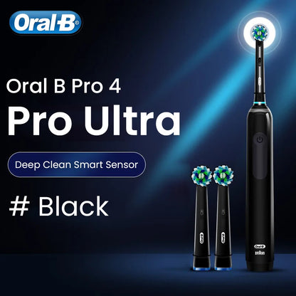 Oral B Pro Ultra Electric Toothbrush 30S Smart Timer Pressure Pro 4 Modes Gum Care Deep Clean Tooth Brushes with 3 Brush Heads