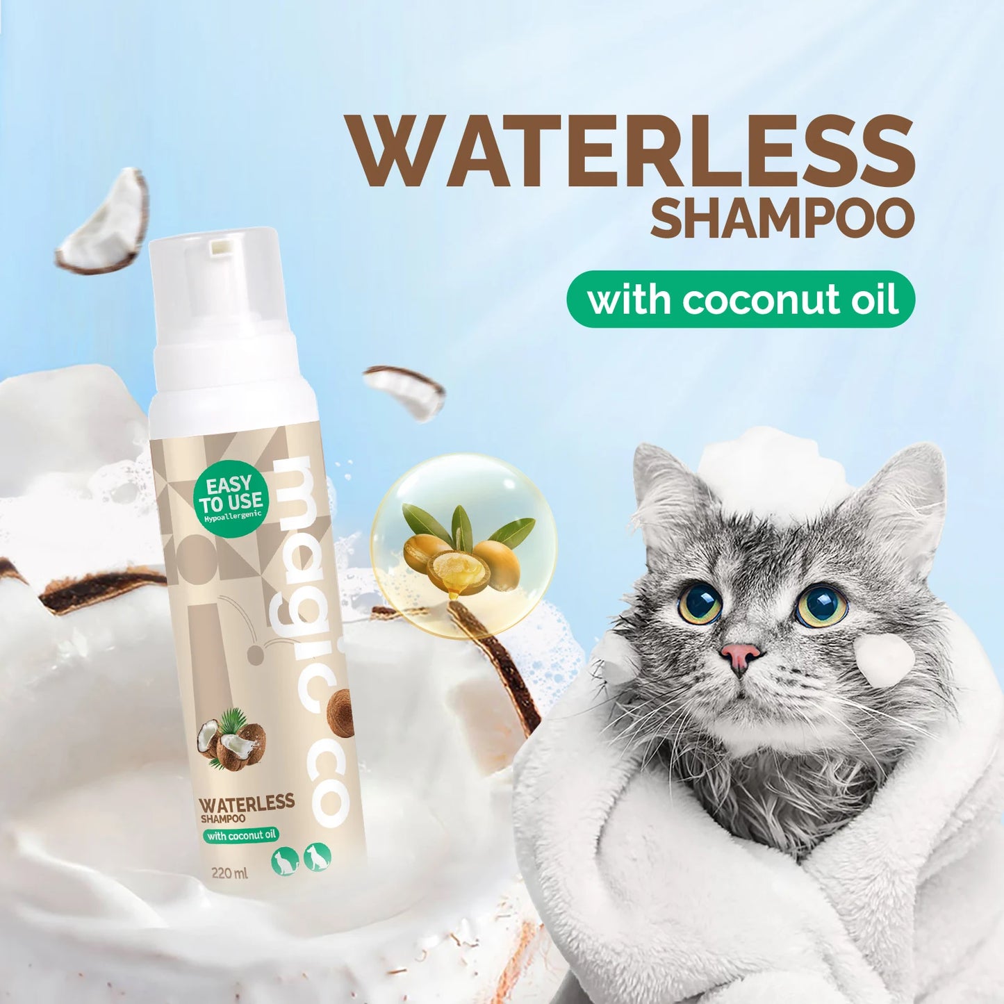 220ml Waterless Pet Shampoo No Rinse Dogs Cats Supplies Cleaning Conditioning Detangling & Moisturizing Shampoo for Dogs Cats
