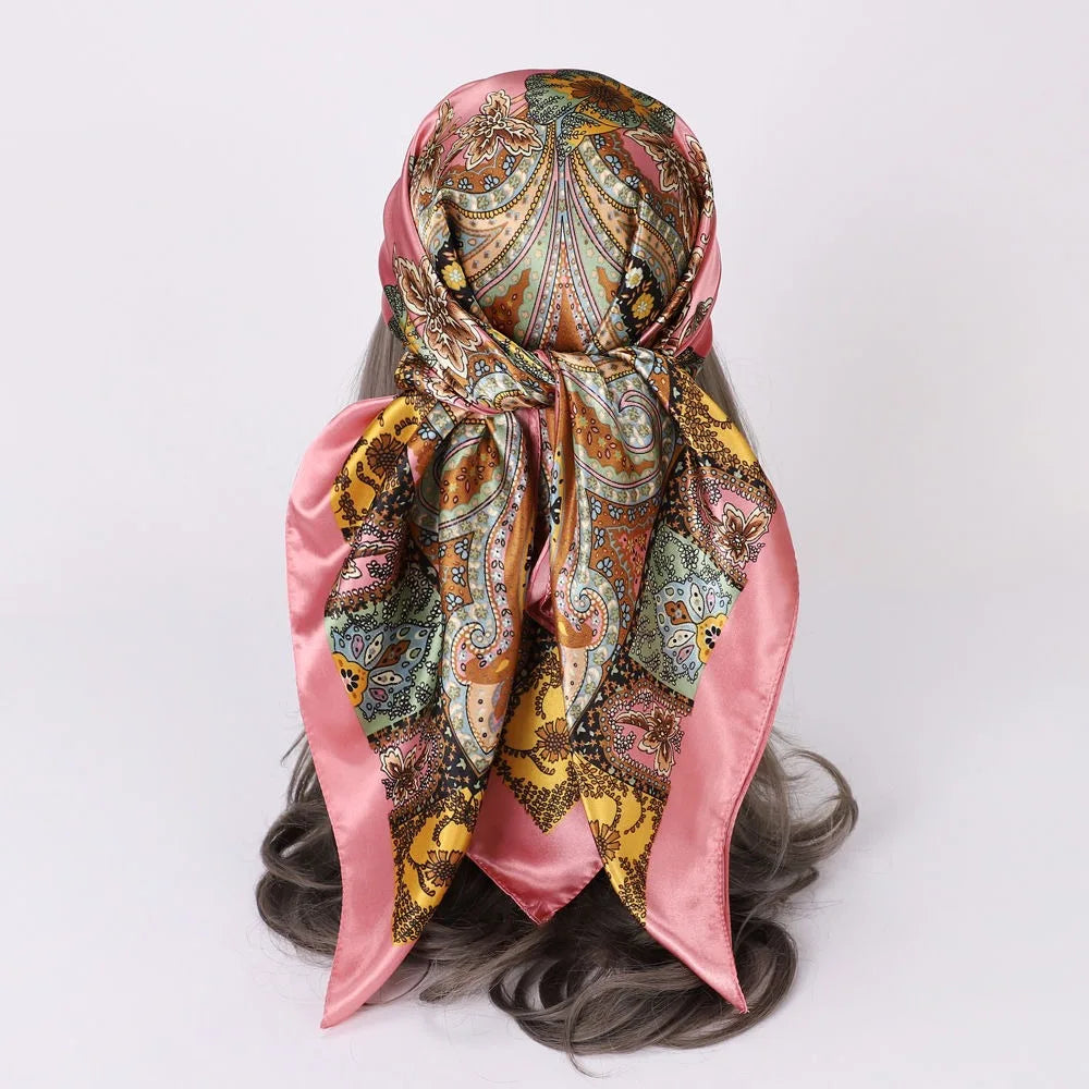 Head Scarf Women Pirate Costume Accessories Silk Red Bandana for Hair Wrapping Soft Neckerchief Silk Foulard Satin