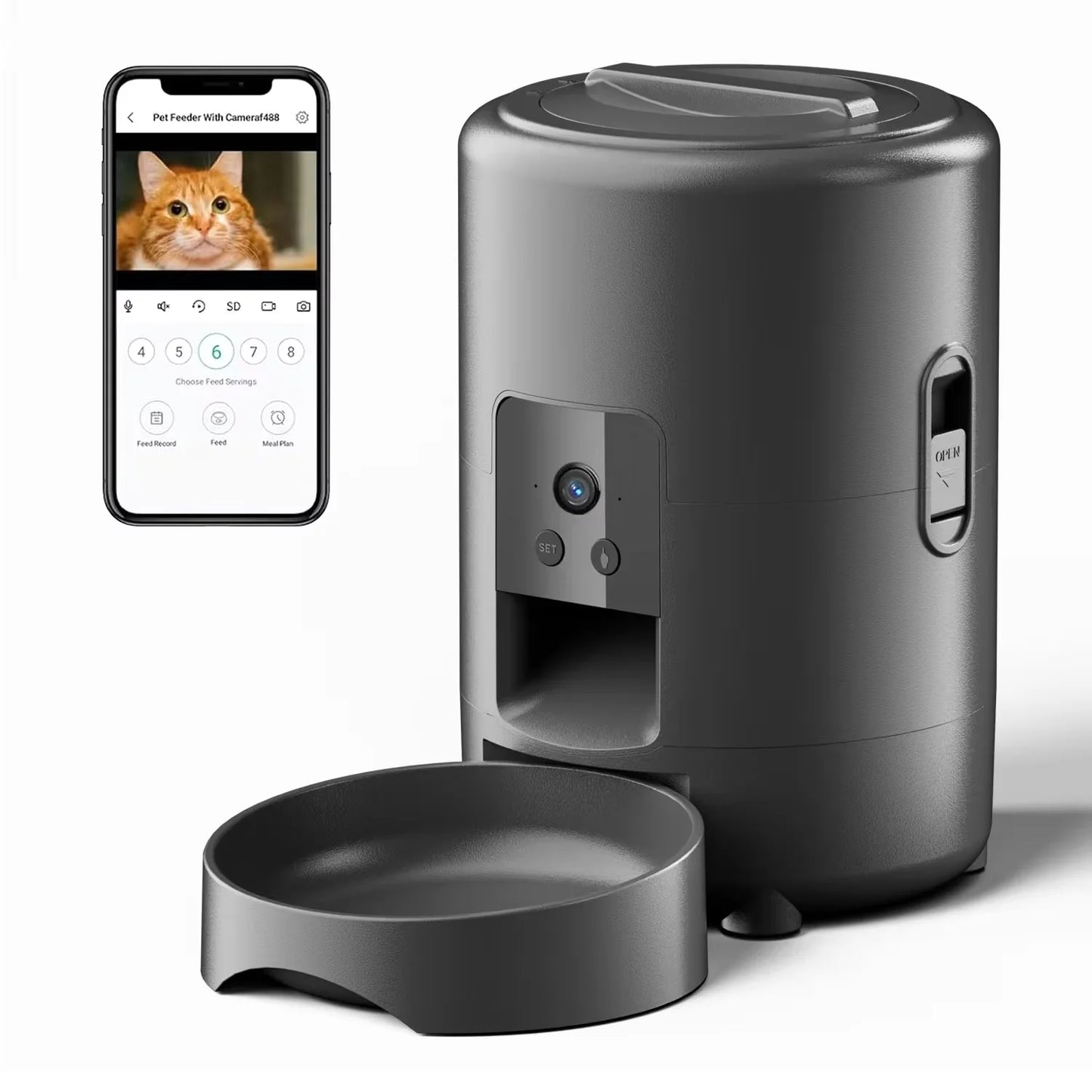 2L Pet Feeder with Camera Video Automatic Cat Feeder with WIFI Remote Control Timing Quantitative Smart Dog Food Dispenser