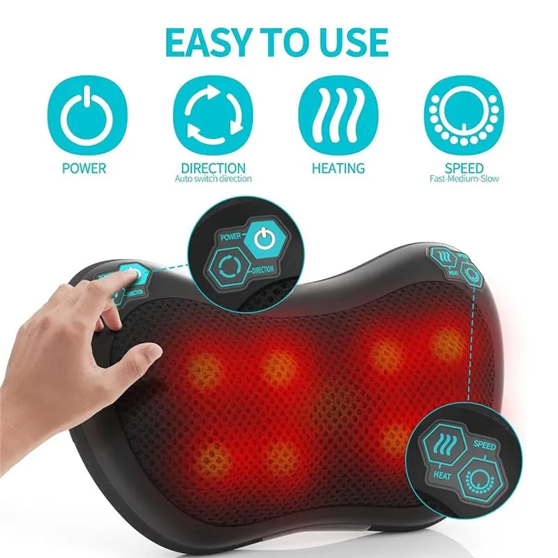 ABGP-Neck Massager Muscle Pain Relief With Heat 8 Deep Tissue Kneading Nodes 3 Speeds 2 Directions Lower Back Shoulder EU Plug