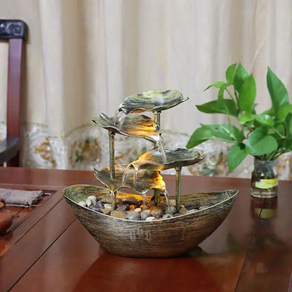 Tabletop Water Fountain 4-Tier Lotus Leaf Small Waterfall Fountain USB Desk Fountain Automatic Pump With Power Switch Home Decor