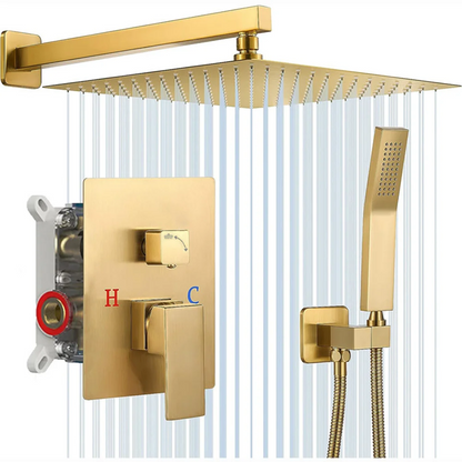 Chrome Shower Faucet Set Rainfall 12 Inch Concealed Shower System Wall Mounted Rainfall Bathroom Shower Tap With Handshower Set