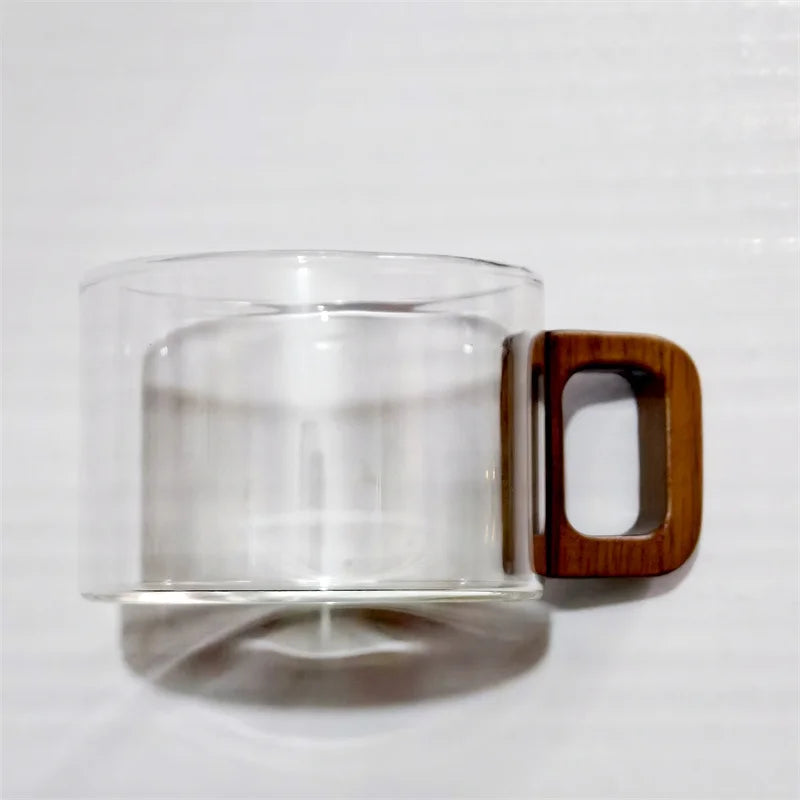 200ml Fresh Ground Latte Glass Coffee Mug With Wooden Tray Spoon Heat-resistant Breakfast Milk Tea Mug American Coffee Cup