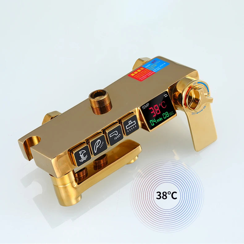 Thermostatic Digital Bathroom Shower Set Rainfall Shower Head Brass Bathroom Faucet Accessories Hot Cold Digital Shower System