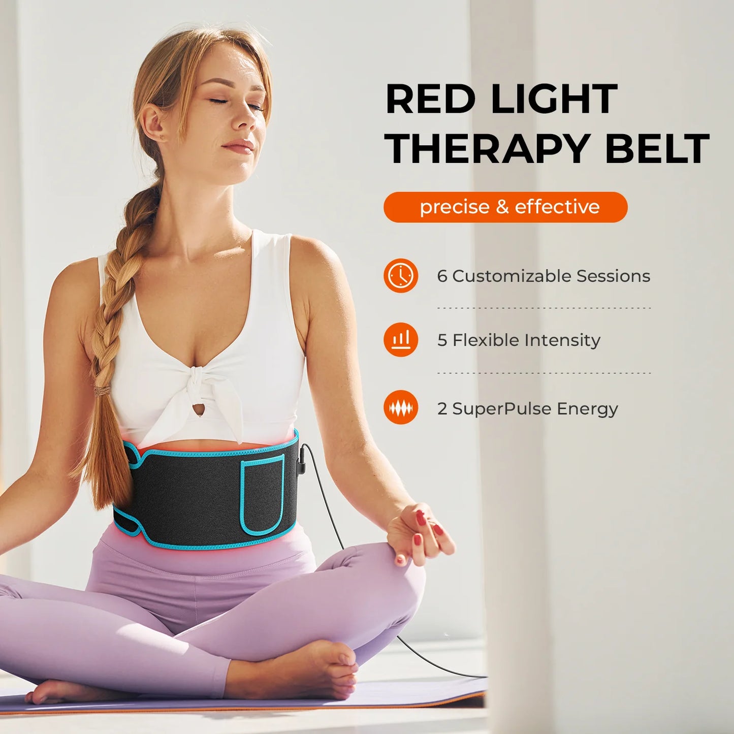 Red Light Therapy 850nm 660nm Red ＆Infrared LED Light Therapy Belt Back Pain Relief Wrap Full Body Belt Back Waist Heating