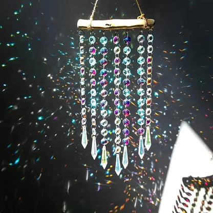 1pc Glass Suncatcher Hanging Crystal Wind Chime with Colorful Glass Bead Chains and Wooden Bead Pendant for Jewelry Making