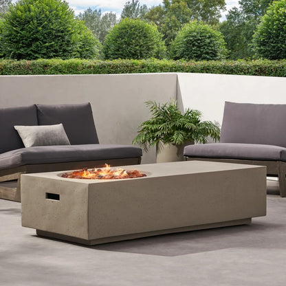56 Inch Rectangle MGO Fire Pit Table 50000 BTU Modern Outdoor Gas Fire Pit Light Grey for Patio Garden Backyard Gatherings