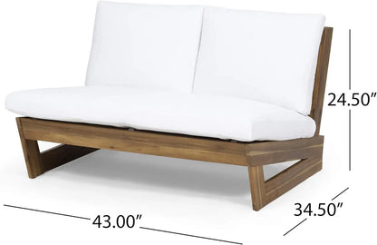 Great Deal Furniture Kaitlyn Outdoor Acacia Wood Loveseat with Cushions, Teak and White