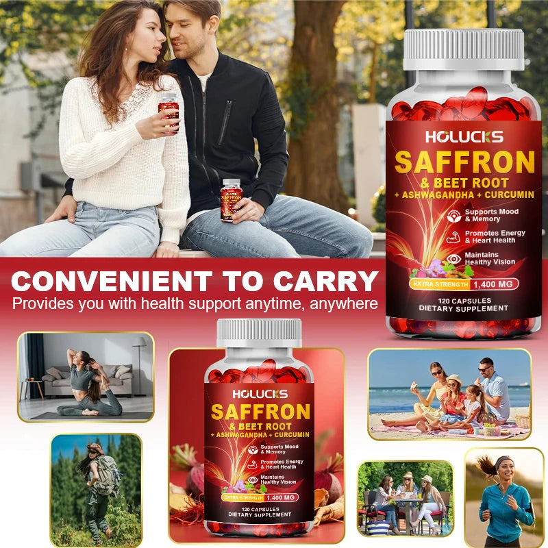 HOLUCKS Natural Saffron Supplement, Boost Energy, Immune, Improve Mood & Focus, Support Eye & Heart Health, for Women Men