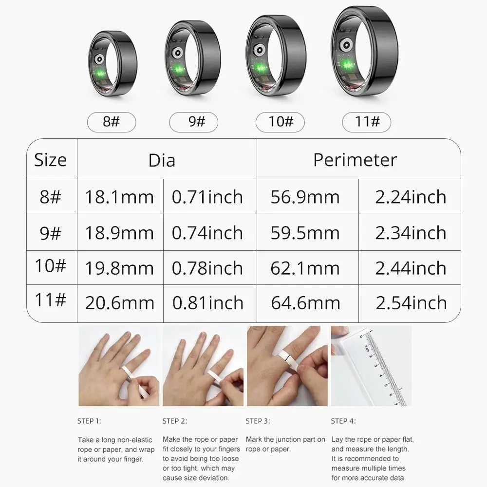 Sleep/Step Tracker Smart Health Rings IP68 Waterproof Steel Shell Intelligent Sleep Tracker Multi-sport Modes Wearable