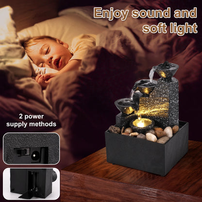 Tabletop Waterfall Decor Relaxation Meditation Desktop Fountain with Soft Lights Reusable Tabletop Fountain Landscape Decoration