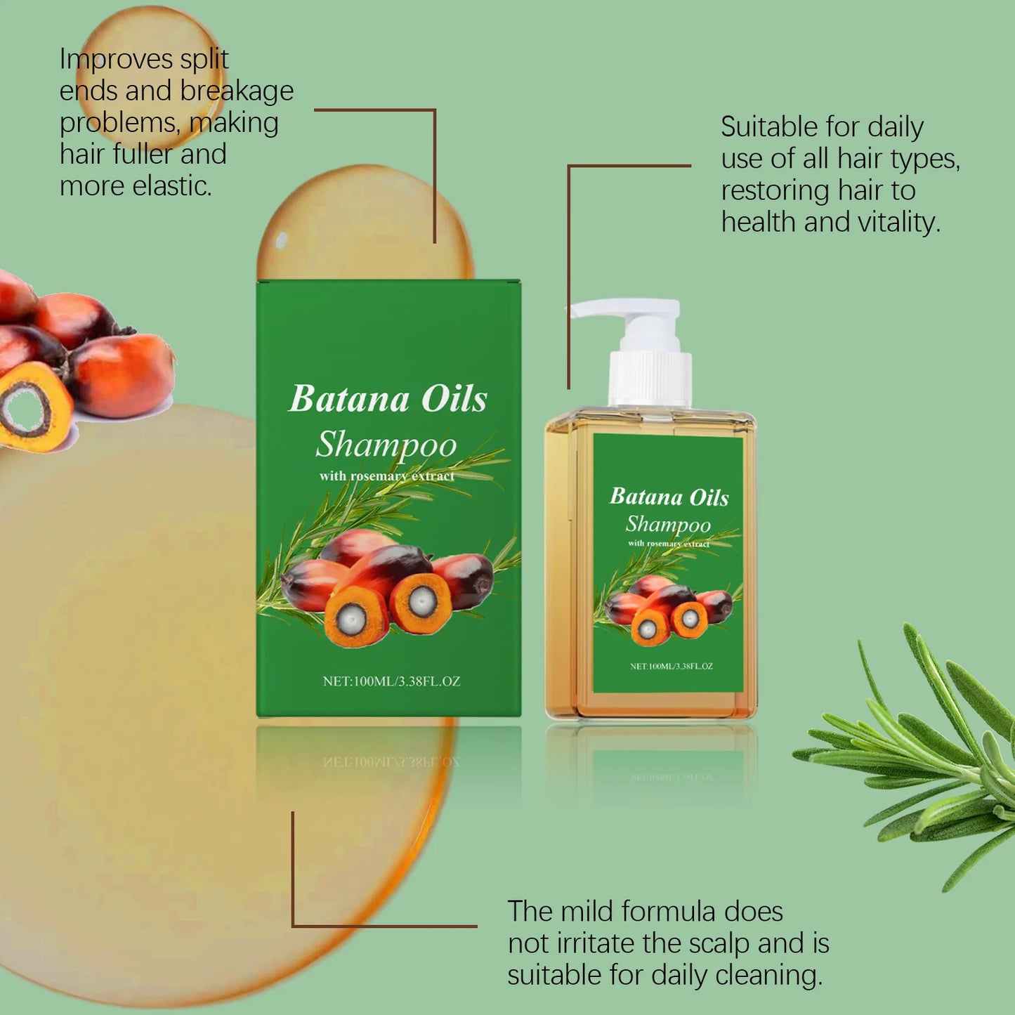 Batana Hair Care Shampoo - Hydrating Deep Nourishment for Soft, Strong Hair with Scalp Massage Treatment