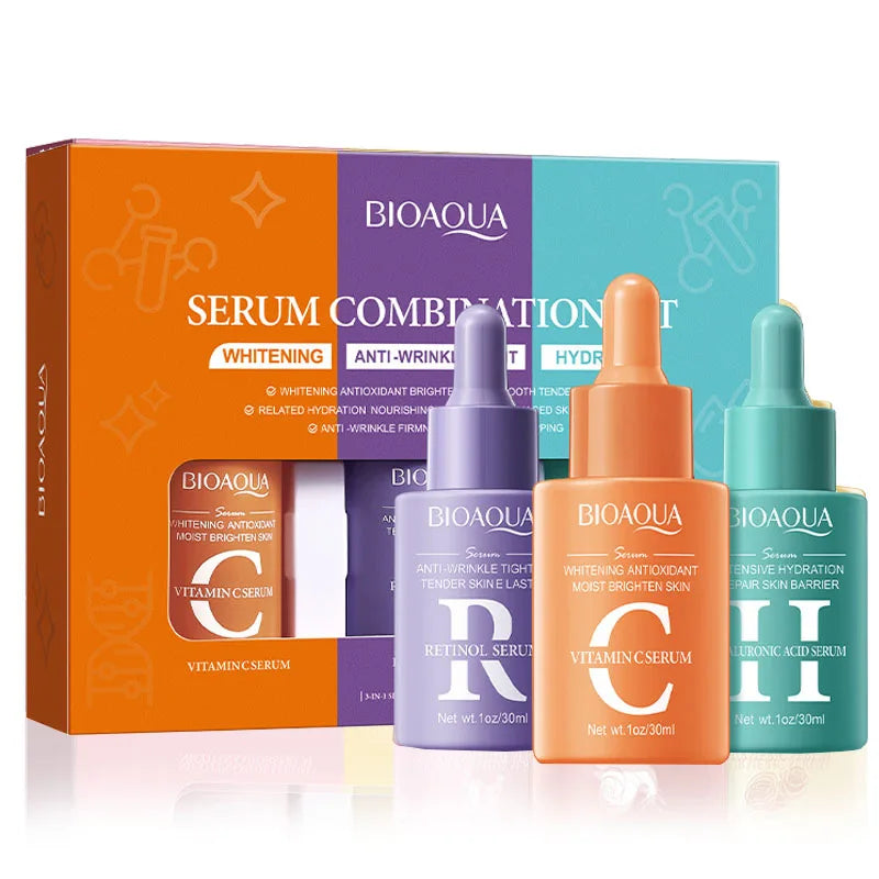 3pcs/set BIOAQUA Vitamin C Retinol Hyaluronic Acid Serum Moisturizing Whitening Anti Wrinkle Facial Essence Skin Care Sets