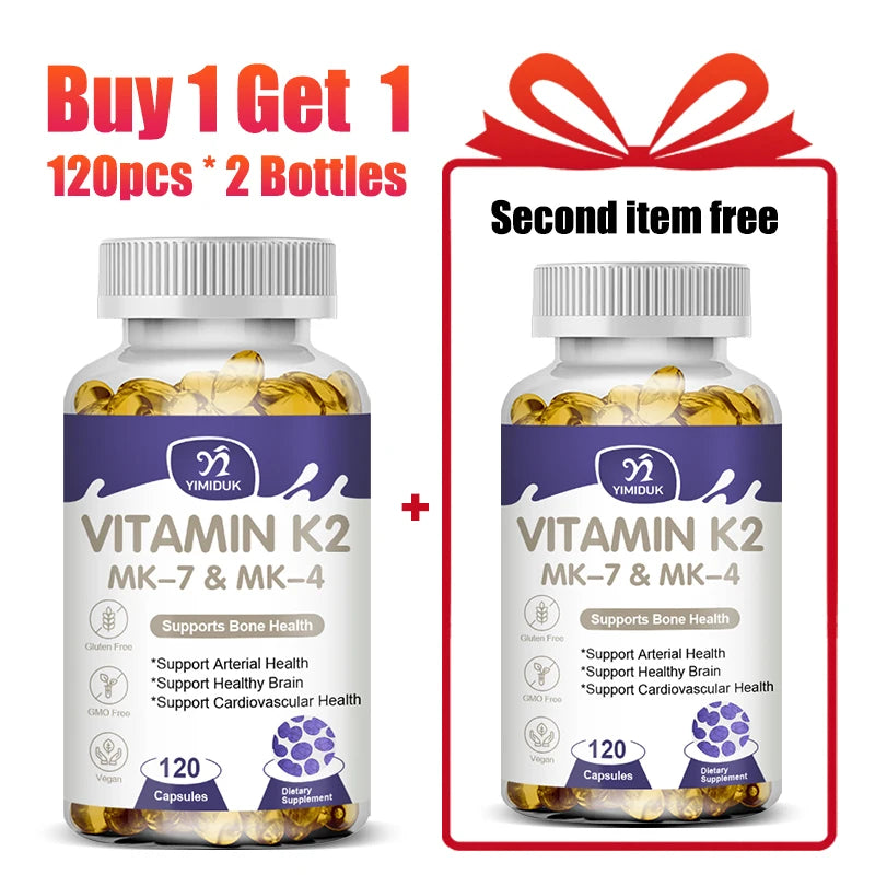 Advanced Vitamin K2 MK-7 & MK-4 Complex Supplement, Support Strong Bones & Flexible Arteries, Skin Health, Men & Women, Non-Gmo