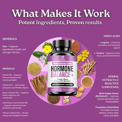 Buy 1 Get 1 Free! Hormone Balance Supplement, for Balances Estrogen, Stress Relief, Boosts Energy & Mood, Metabolism, Vegan