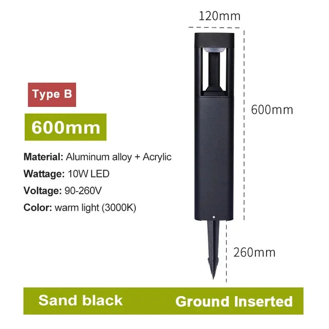 Outdoor LED Bollard Landscape Light Black Garden Pathway Lighting Fixtures Floor Lawn Lamp for Pillar Driveway Patio Yard Decora